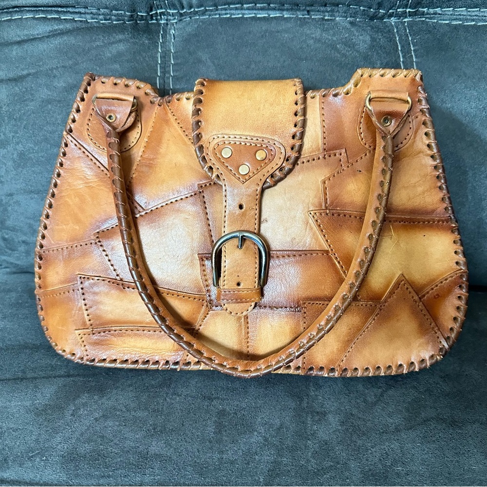 Authentic Leather Patchwork Handbag - image 5